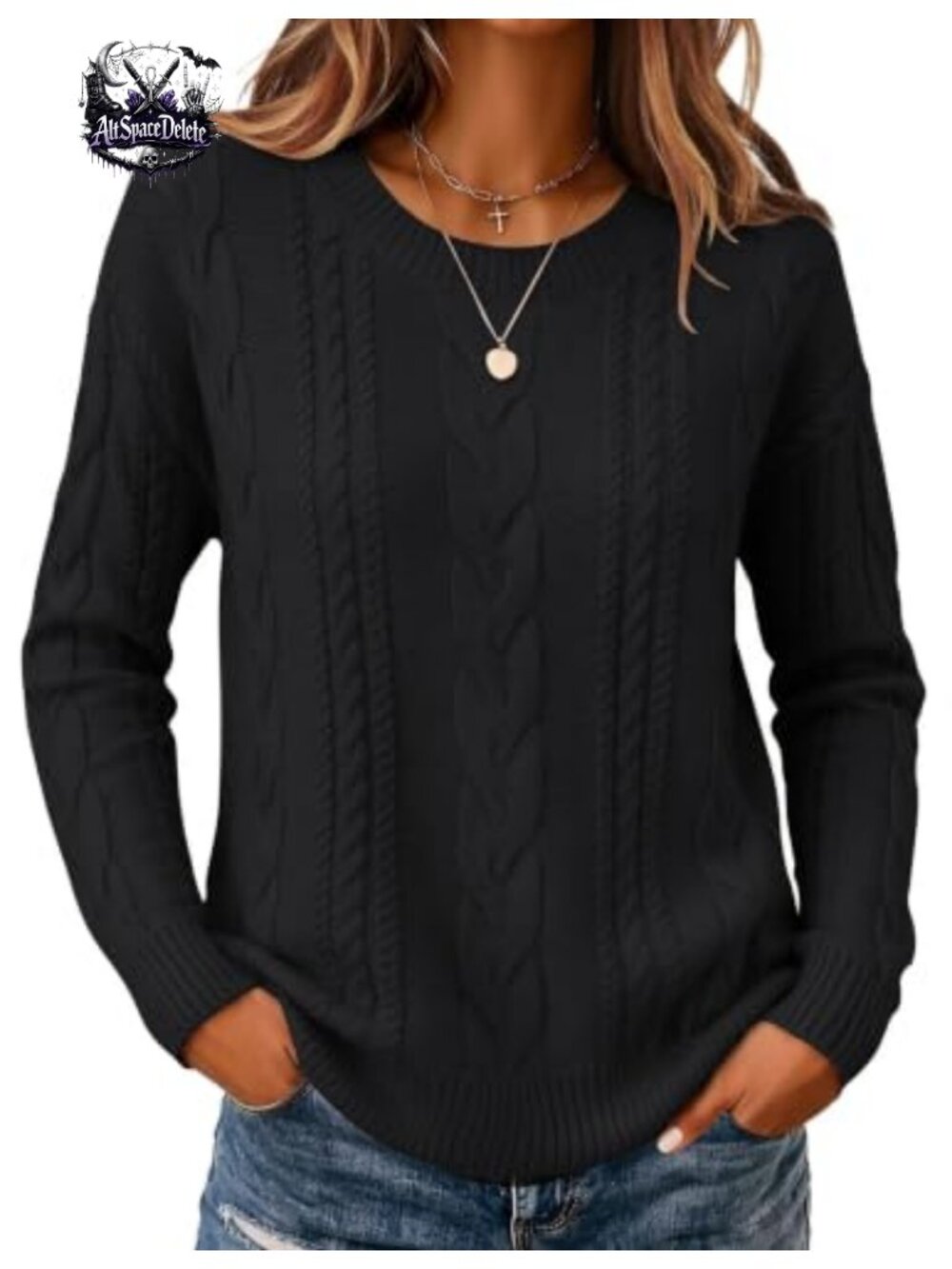 Womens Cable Knit Chunky Sweater Loose Fit Crew Neck Pullover Fall